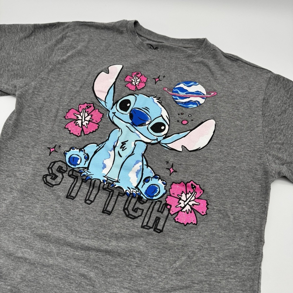 Disney Stitch Shirt Womens XL Gray Short Sleeve Cartoon Graphic Tee T-Shirt Top
